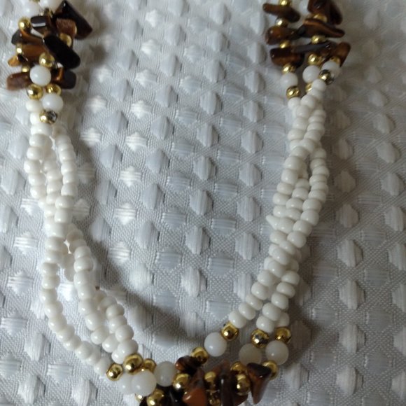 Tigers Eye w 3 strands of white beads ... and  can be customized.... N08 - Picture 3 of 4